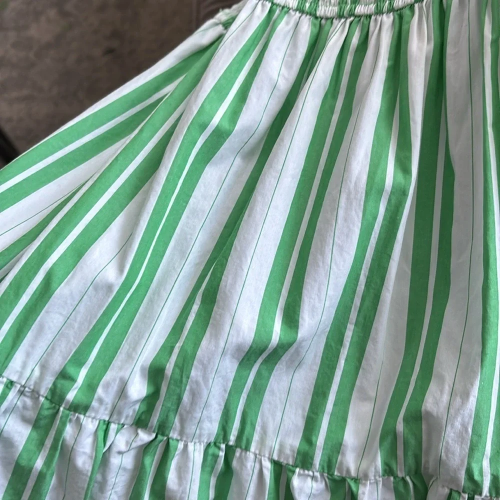 eShakti Wayward Fancies Off-theshoulder Stripe Cotton Poplin Smocked Waist Dress - Picture 9 of 11